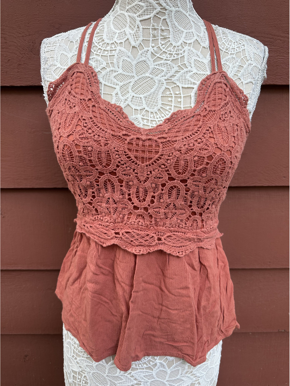 Maurices Orange Crochet Peplum Top with Adjustable Crisscross Straps Bohemian